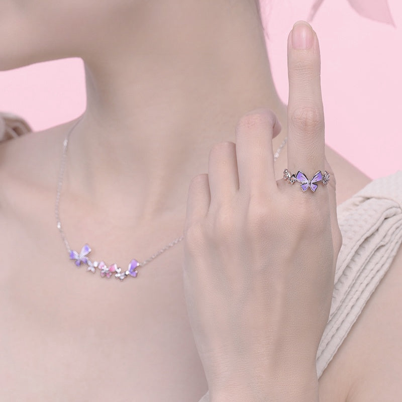 JCX Handcrafted S925 Sterling Silver Glow Butterfly Ring