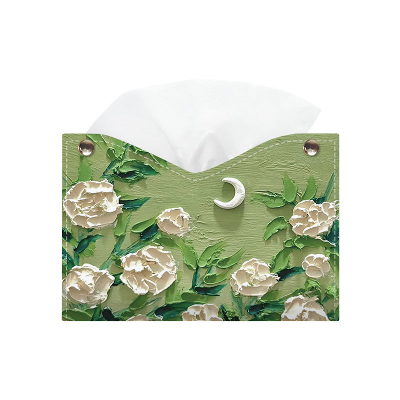 White rose under the moon art oil painting style tissue box