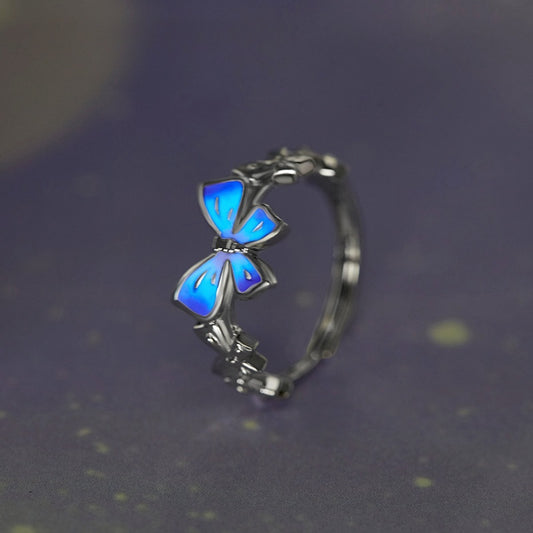 JCX Handcrafted S925 Sterling Silver Glow Butterfly Ring