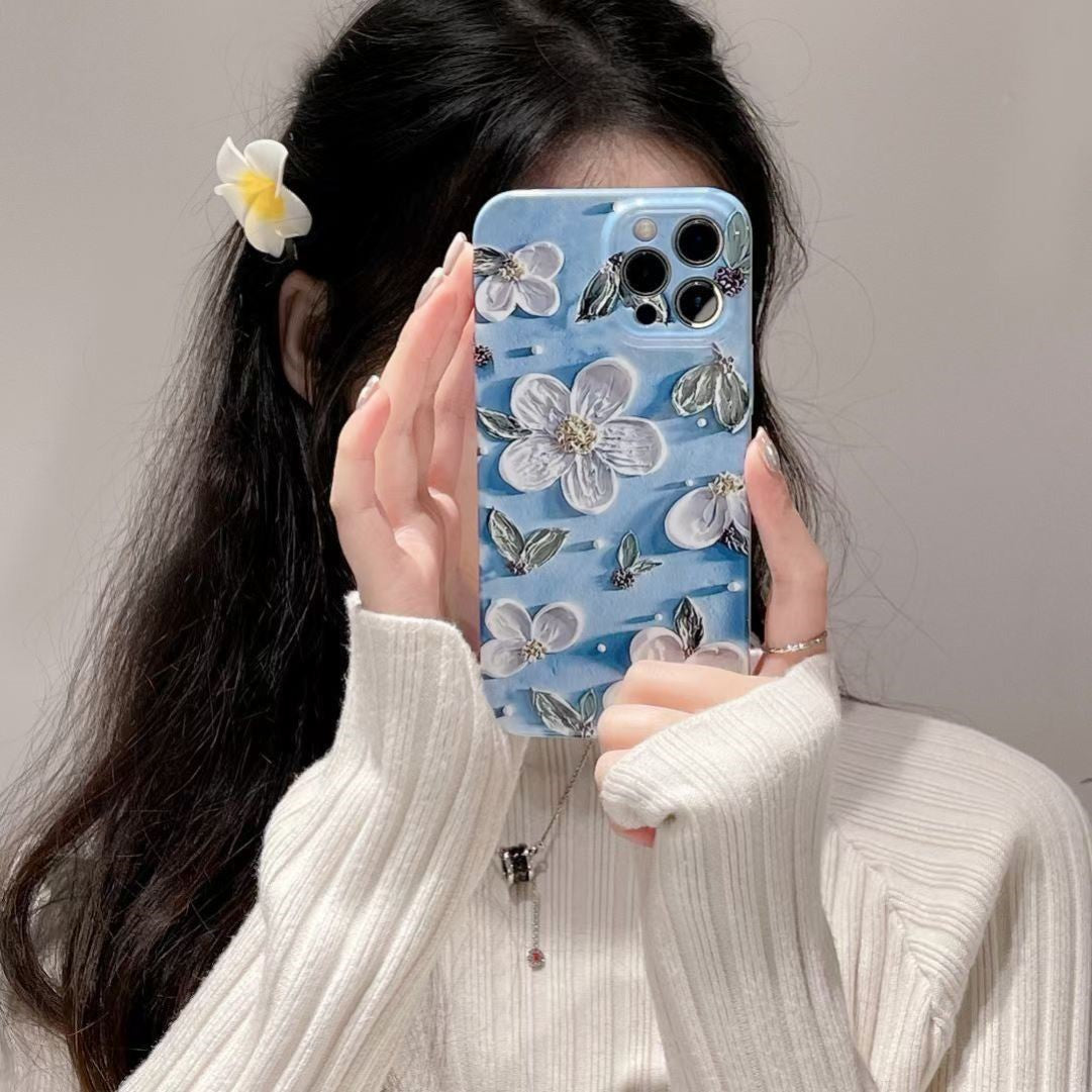 JCX Oil Painting Style Blue Floral iPhone Case