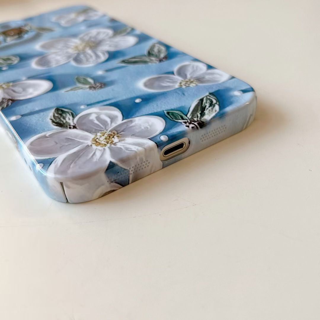 JCX Oil Painting Style Blue Floral iPhone Case