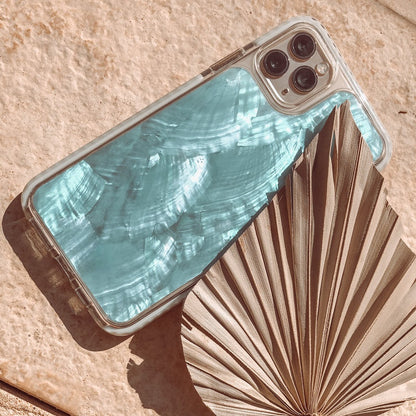 JCX Blue Natural Seashell Mother of Pearl Handmade iPhone Case