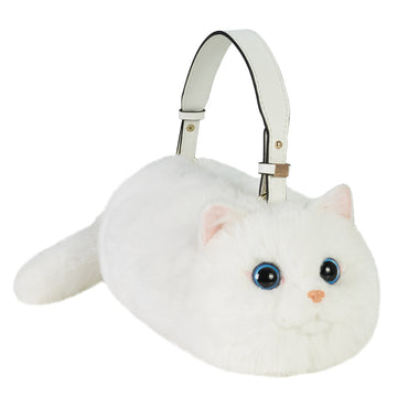 JCX Realistic Puffy Plush Cat Shaped Crossbody Handbag