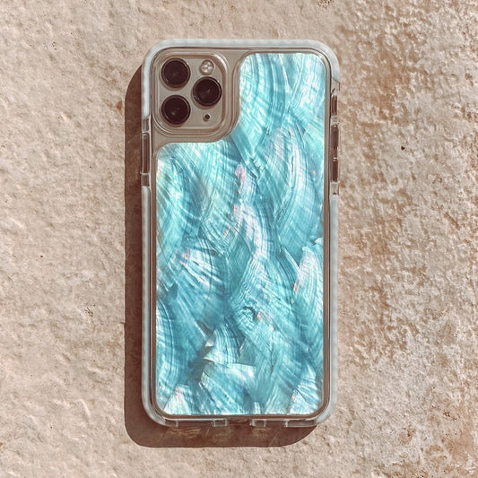 JCX Blue Natural Seashell Mother of Pearl Handmade iPhone Case