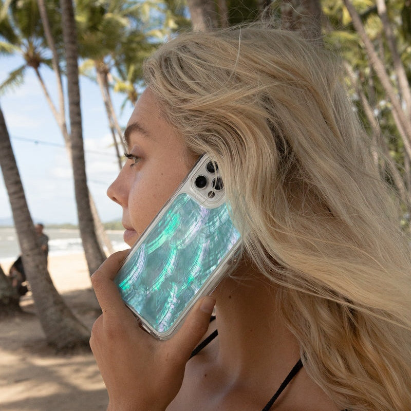 JCX Blue Natural Seashell Mother of Pearl Handmade iPhone Case