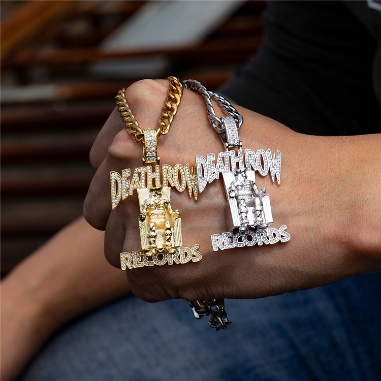 Crystal Deathrow/records Prisoner Pendant Necklace For Women Men's Hip Hop  Accessories For Jewelry Necklace Link Chain